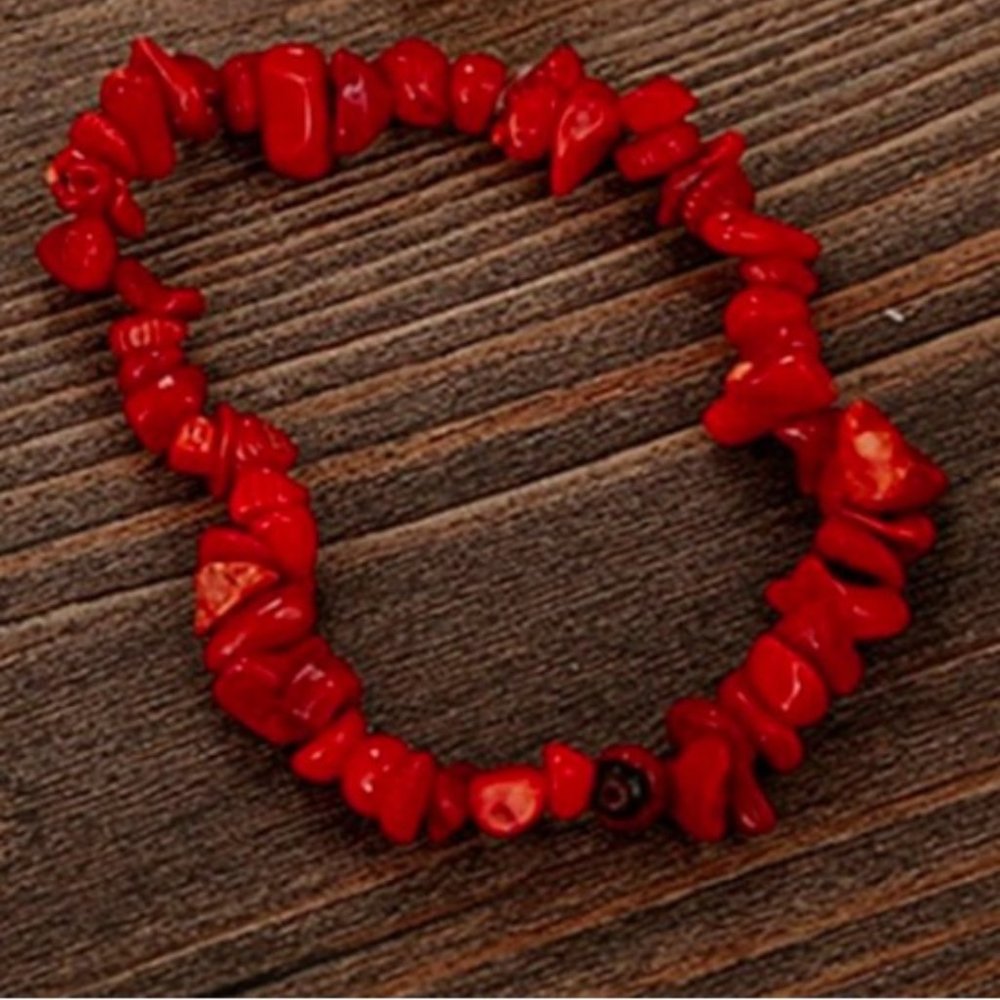 2/$35 Red Single Strand Natural Stone Bracelet
